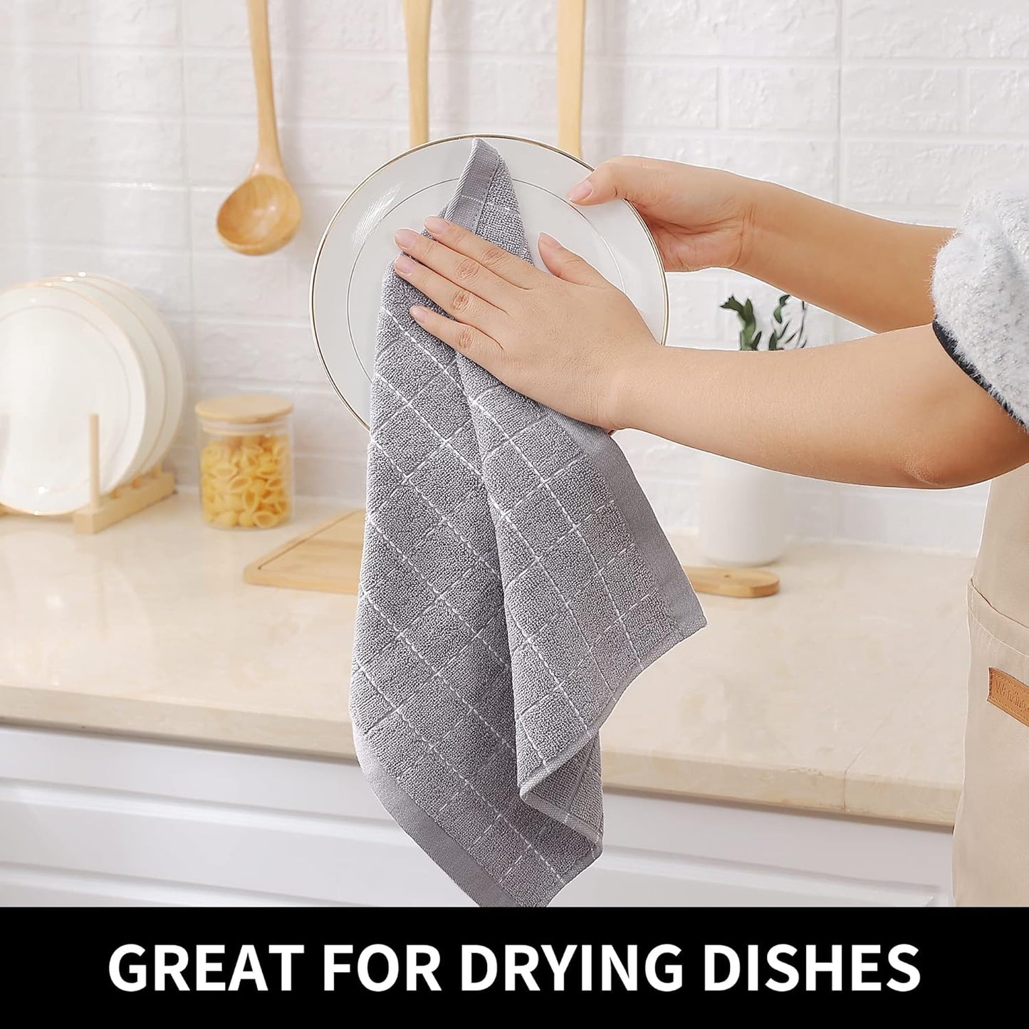 Homaxy 100% Cotton Terry Kitchen Dish Cloths, Ultra Soft and Absorbent Dish Towels for Kitchen