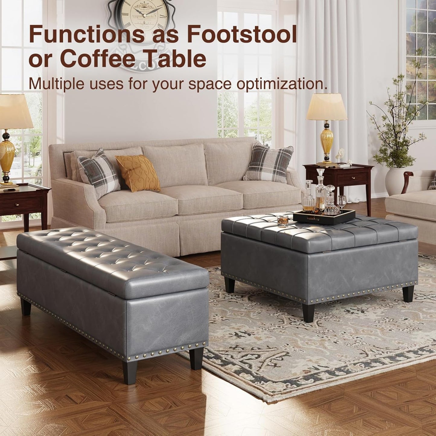 Storage Ottoman Bench, 51-Inch Large Storage Ottoman for Bedroom End of Bed, 30 Gallons Faux