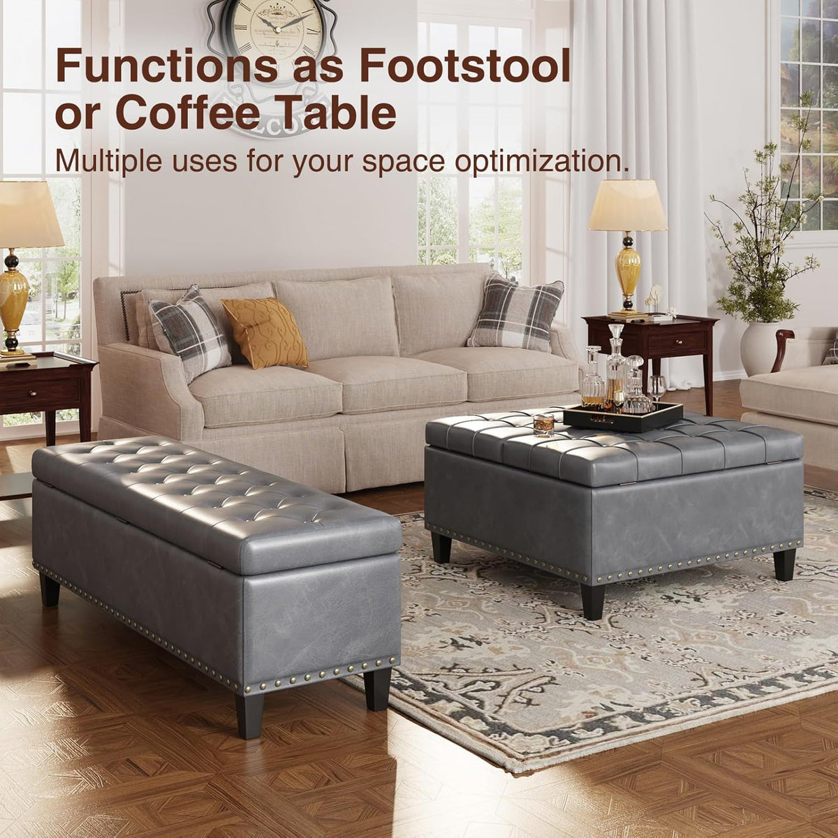 Storage Ottoman Bench, 51-Inch Large Storage Ottoman for Bedroom End of Bed, 30 Gallons Faux