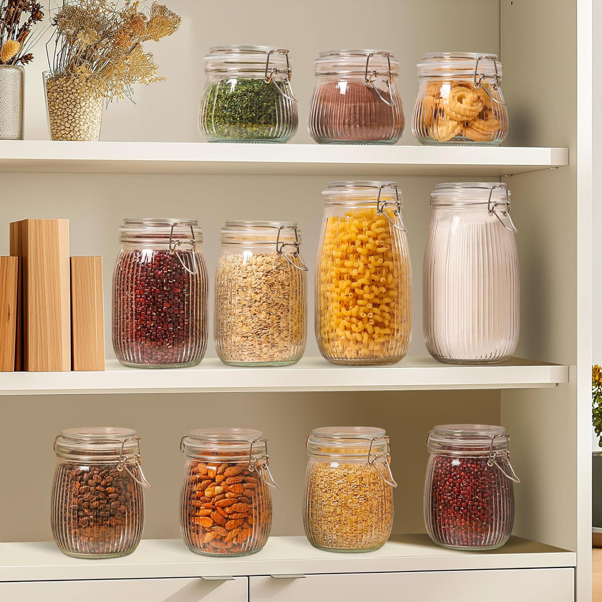 ComSaf Airtight Glass jar with lid 51oz Set of 3, Glass Storage Containers with Lids, Large Glass
