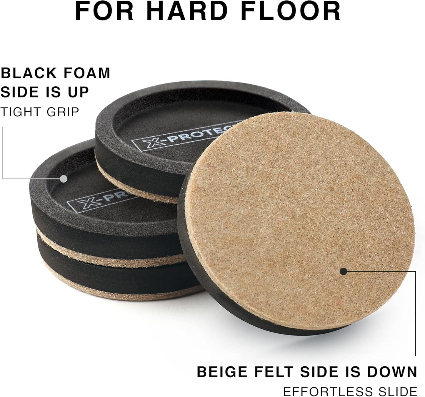 Felt Furniture Sliders for Hardwood Floors X-PROTECTOR 4 PCS 4 3/4” - Furniture Slider with Unique