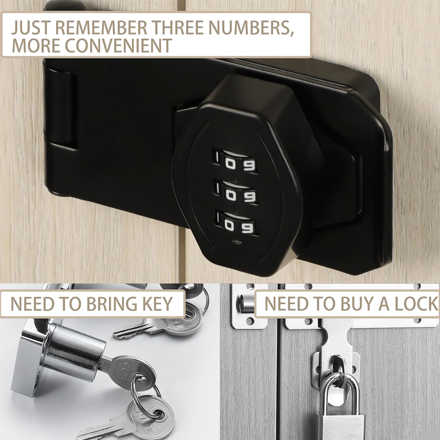 Password Rotary Hasp Locks, Digit Combination Lock Door Security Slide Latch Door Lock for Drawers