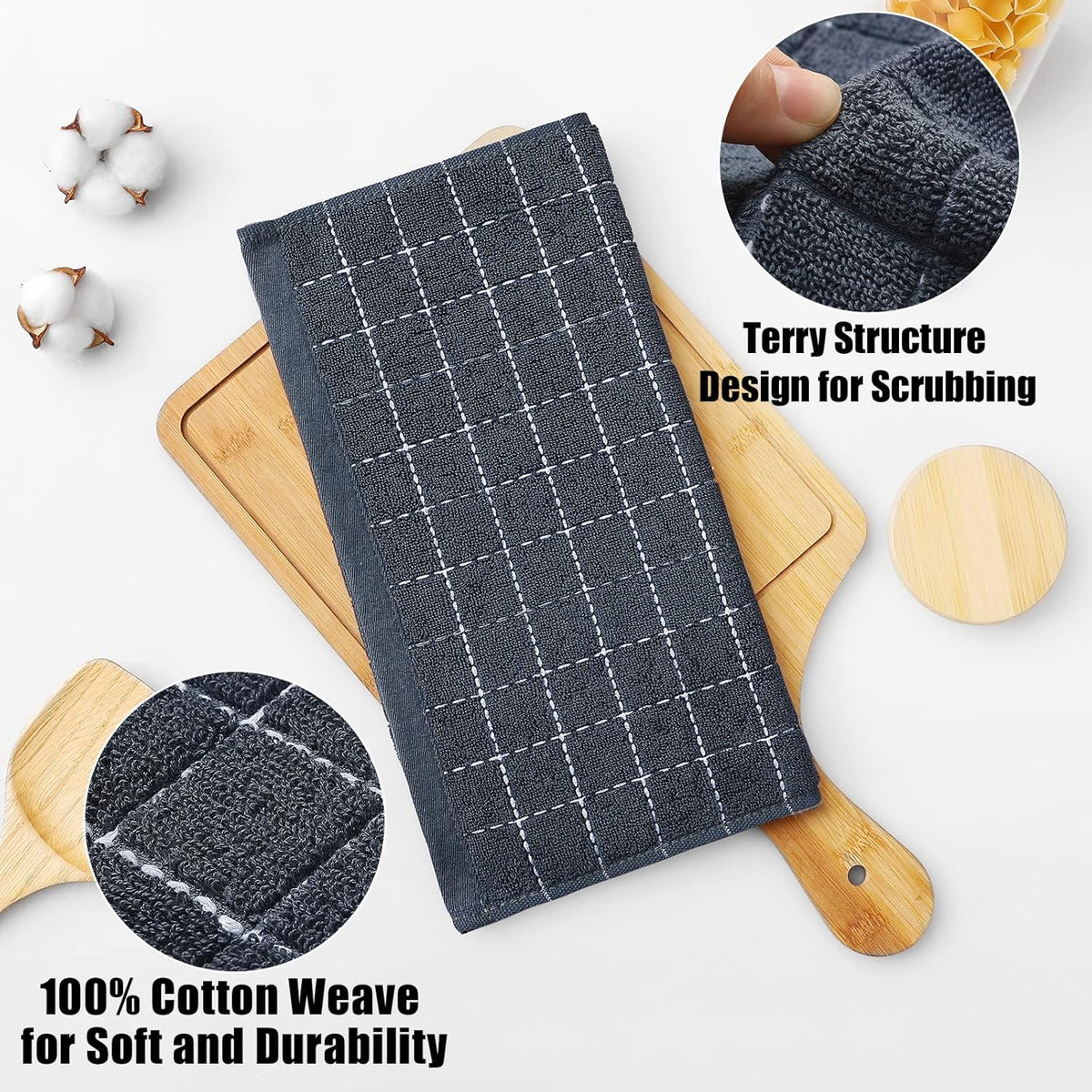 Homaxy 100% Cotton Terry Kitchen Dish Cloths, Ultra Soft and Absorbent Dish Towels for Kitchen