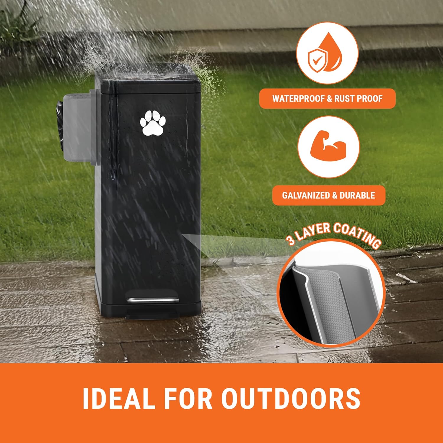 Pupzle Dog Poop Trash Can Outside, 3.2 Gal Metal Dog Waste Trash Can with Lid Outdoor, Waste
