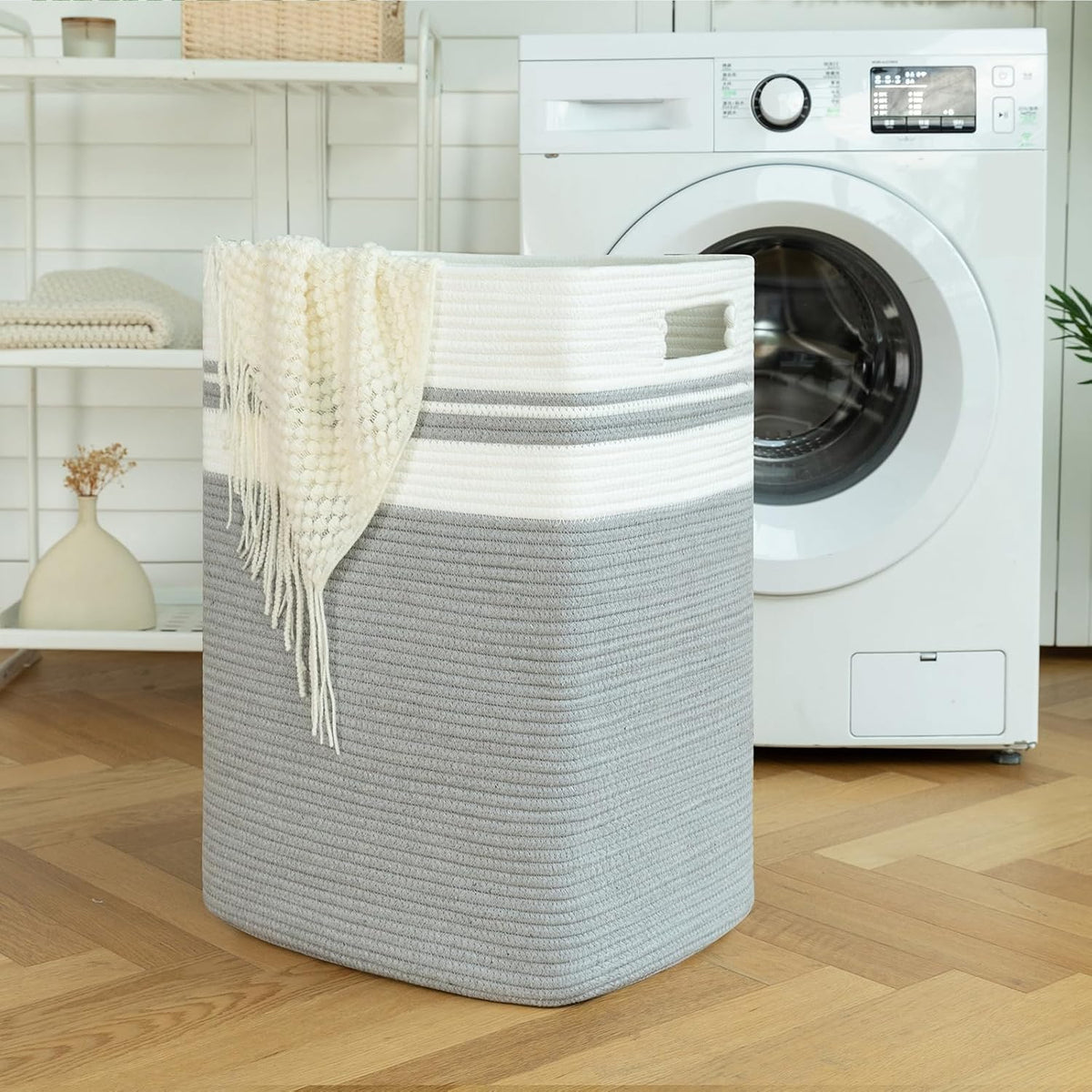 OIAHOMY 91L Laundry Hamper, XXXLarge Laundry Basket, Collapsible Cotton Rope Basket,Woven Storage