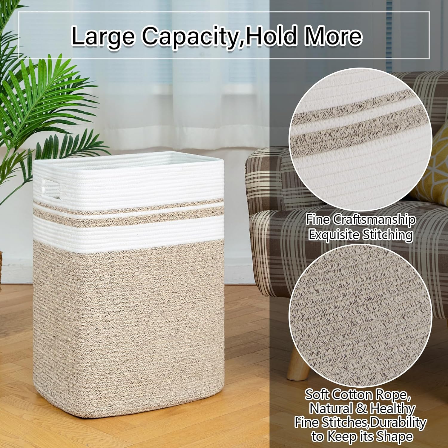 OIAHOMY 91L Laundry Hamper, XXXLarge Laundry Basket, Collapsible Cotton Rope Basket,Woven Storage