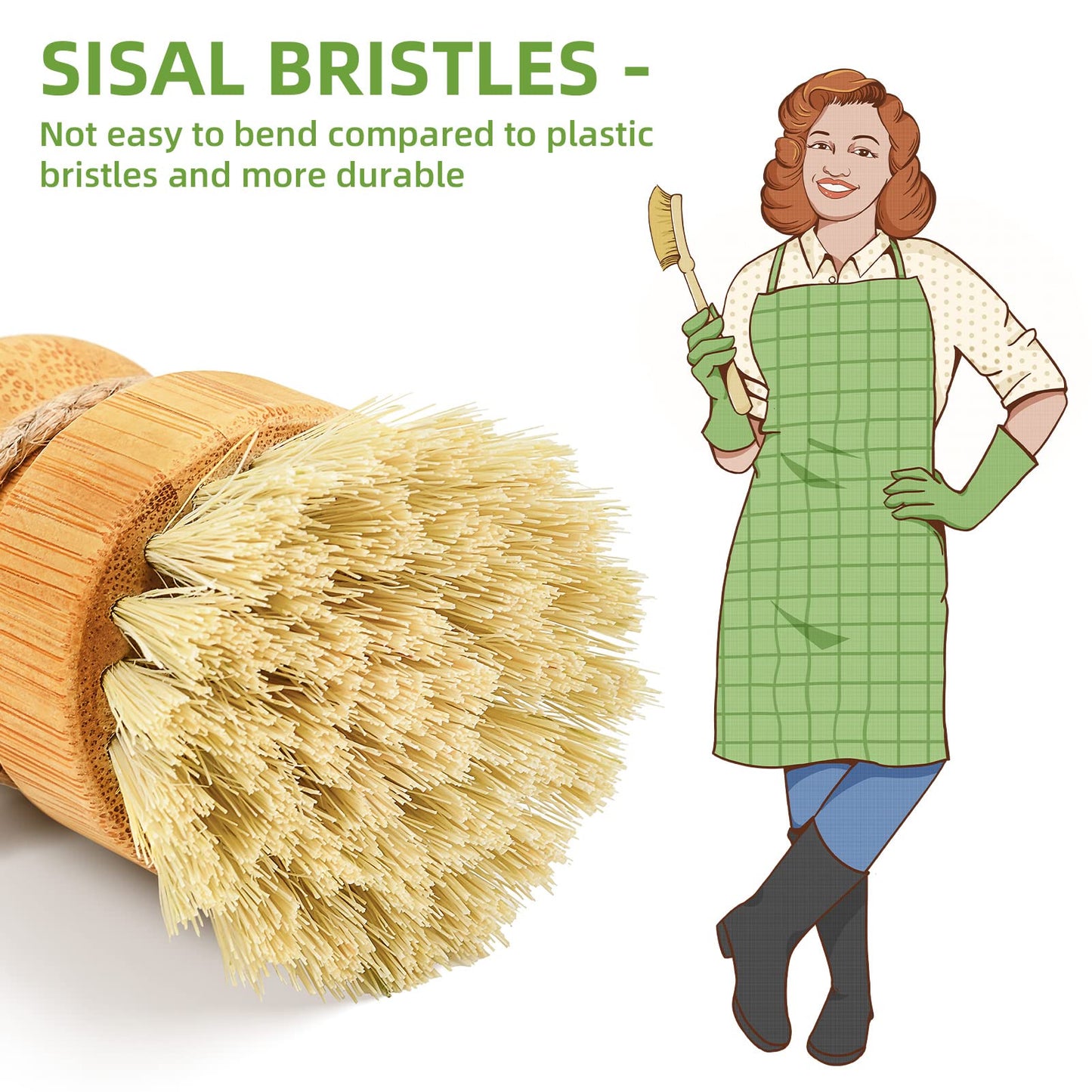 SUBEKYU Bamboo Dish Scrub Brush,Produce Brush,3 Pack with Ceramic Holder