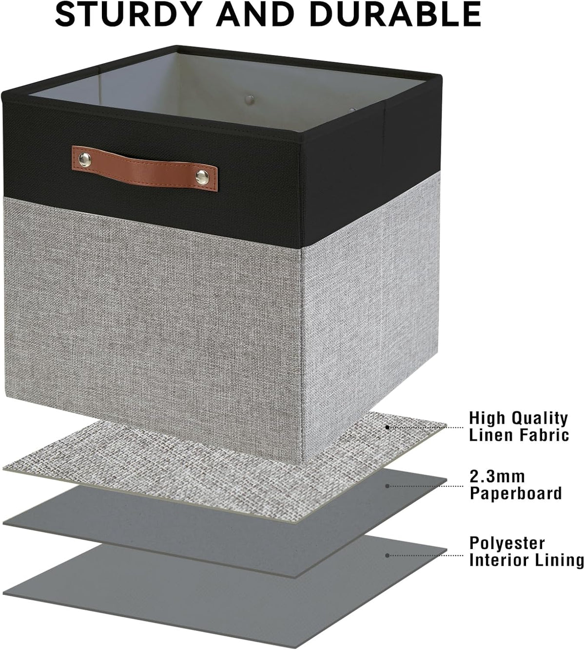 Collapsible Fabric Storage Cube Bins with 2 Reinforced PU Handles, Foldable Storage Organizer