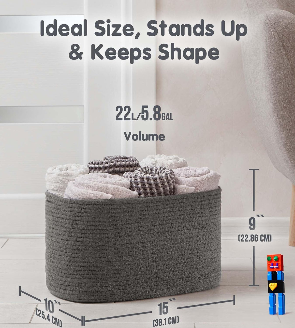 CHAT BLANC Cotton Rope Baskets for Organizing | Storage Baskets for Shelves | Rope Basket for