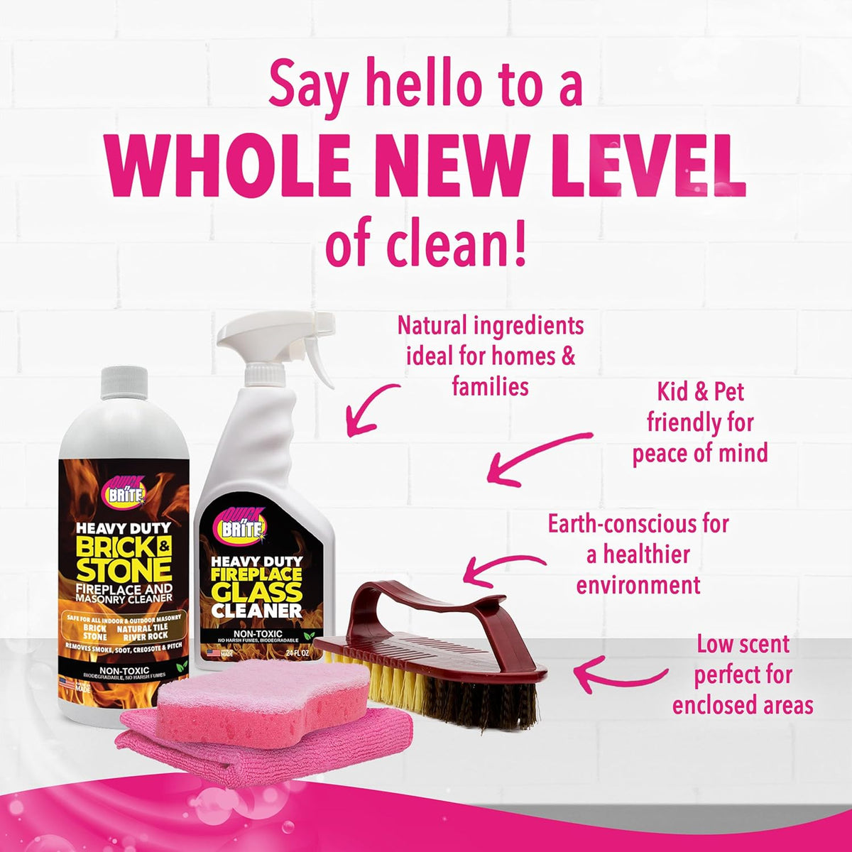 Quick N Brite Fireplace Cleaning Kit – Includes 24 oz Fireplace Glass Cleaner, 32 oz Gel Fireplace