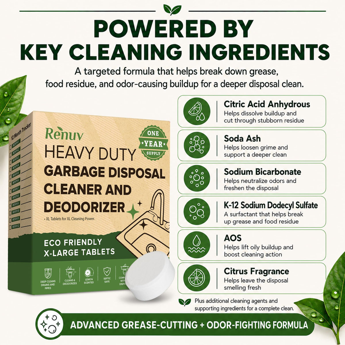 Renuv® Garbage Disposal Cleaner & Deodorizer Tablets, 12 XL Tablets – view 5