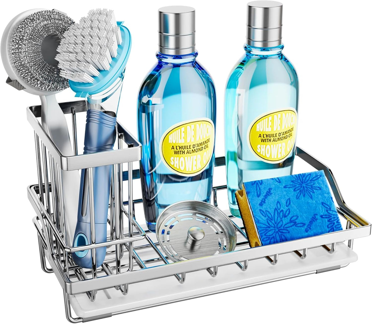 SWTYMIKI Multifunctional Kitchen Sink Caddy - Large Sponge Holder for Kitchen Sink with Removable