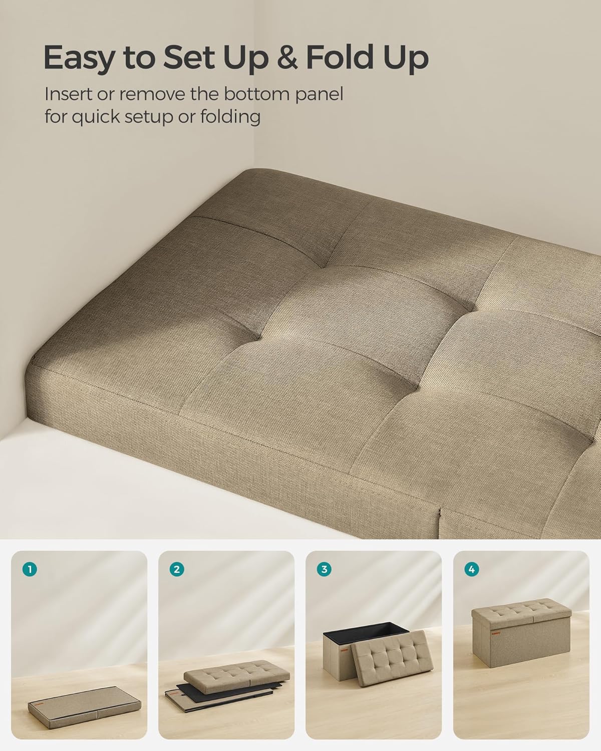 SONGMICS Mazie Collection - 30 Inches Storage Ottoman, Foldable Storage Bench with Flipping Lid