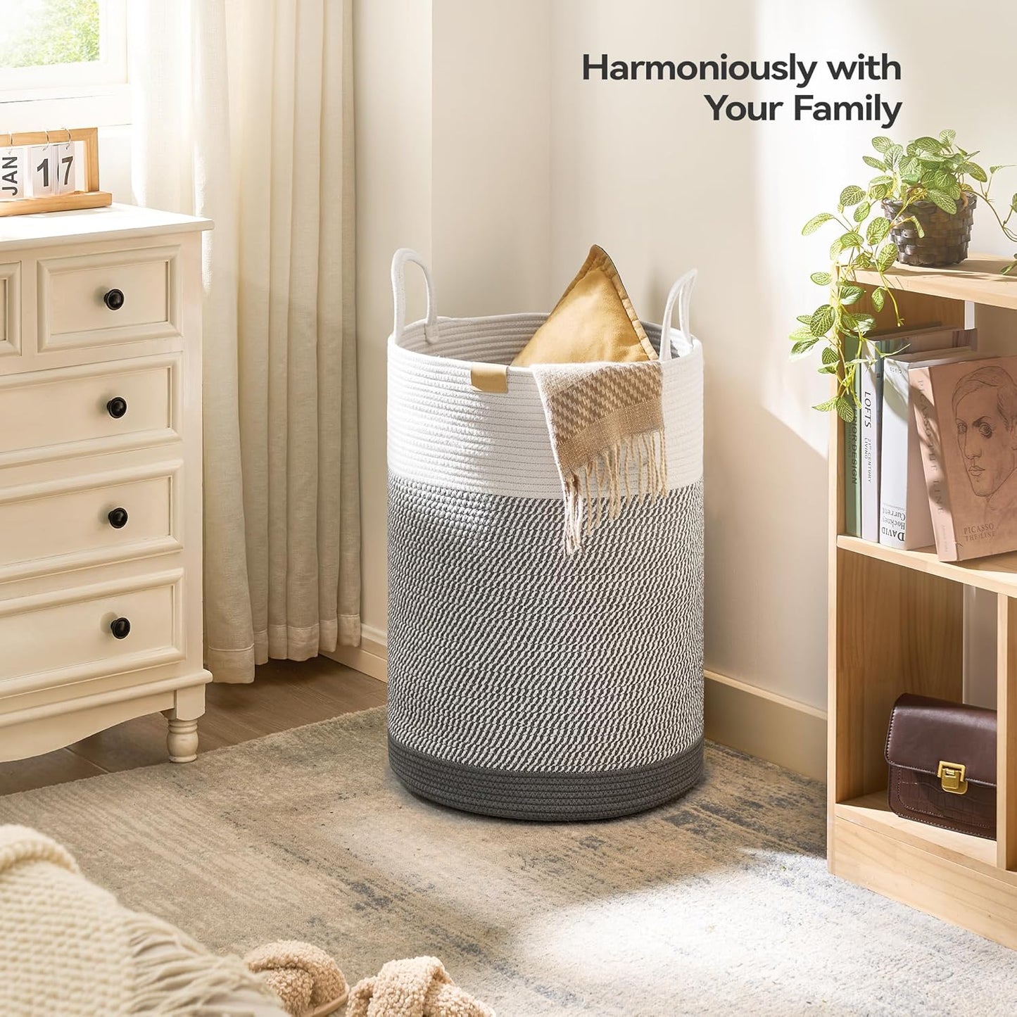 Laundry Hamper 75L,Large Laundry Basket for Clothes,Decorative Storage Basket for Blankets,Cotton