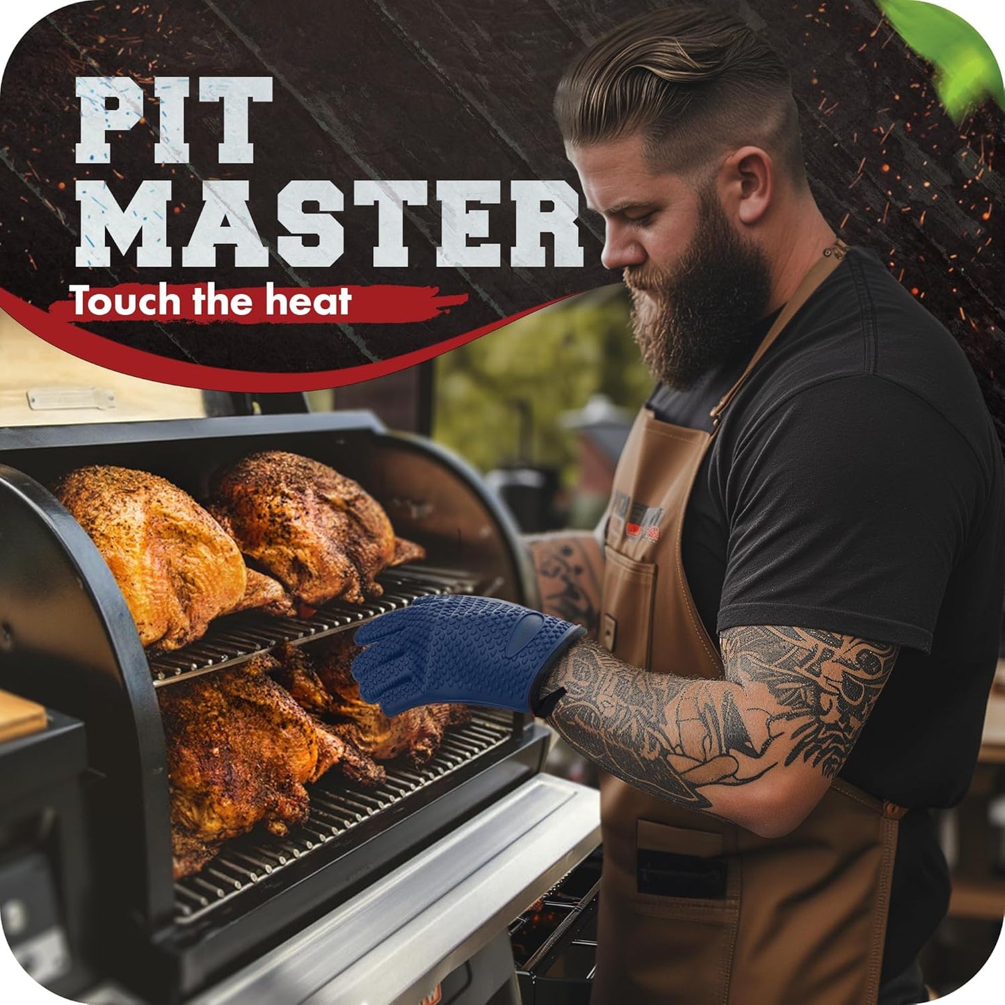 KITCHEN PERFECTION XL Silicone Smoker Oven Gloves-Extreme Heat Resistant BBQ Gloves-Handle Hot Food