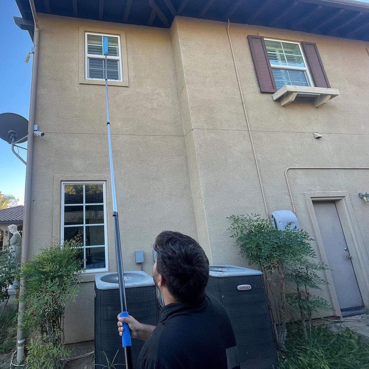 30 Foot High Ceiling Fan Duster with 6-24 Foot Extension Pole, Extendable Reusable Cobweb, Feather