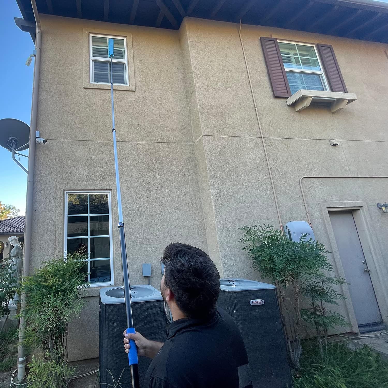 30 Foot High Ceiling Fan Duster with 6-24 Foot Extension Pole, Extendable Reusable Cobweb, Feather