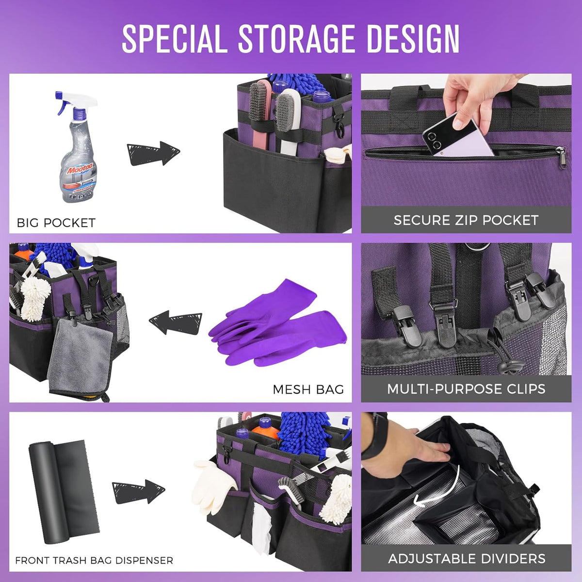 Wearable Cleaning Caddy, Cleaning Caddy Supplies Organizer with Handle & Shoulder Straps for