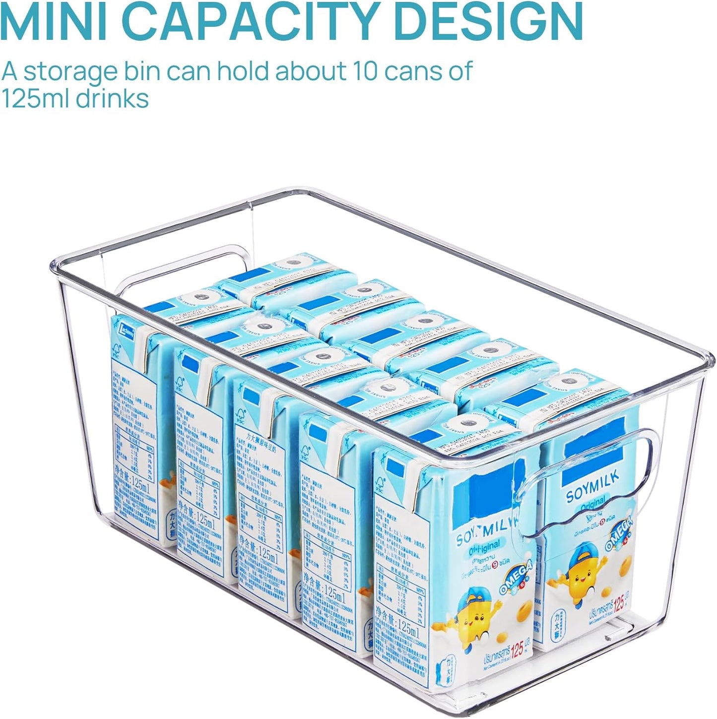Vtopmart Clear Plastic Pantry Organizer Bins, 6 PCS Food Storage Bins with Handle for Refrigerator