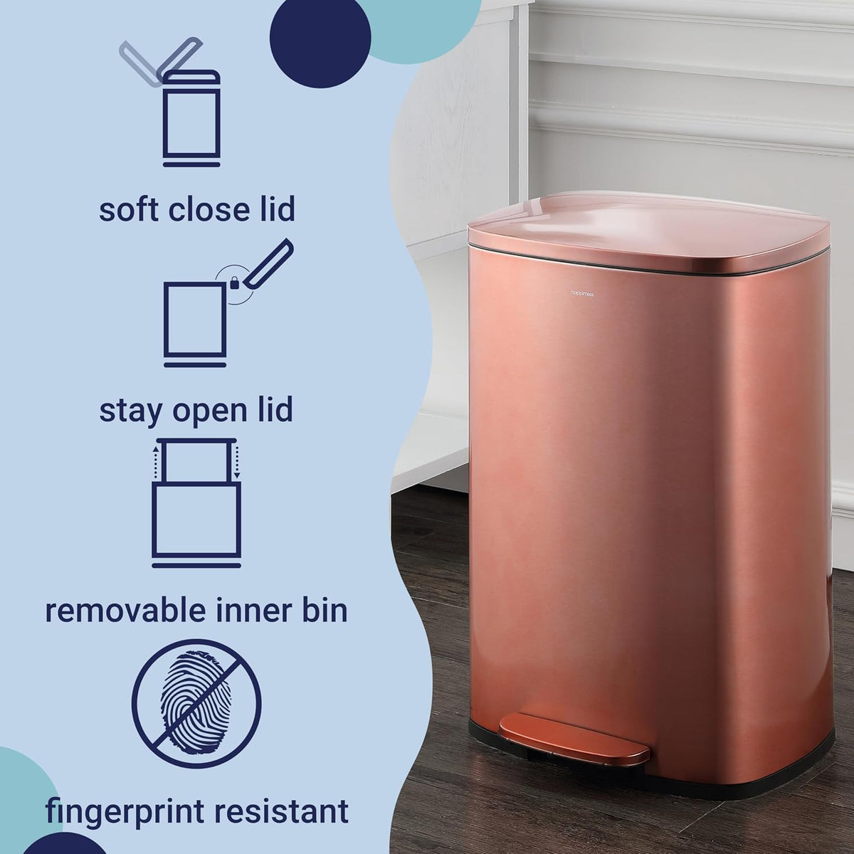 happimess HPM1006D Connor Rectangular Trash Can with Soft-Close Lid and Free Mini Trash Can, Modern