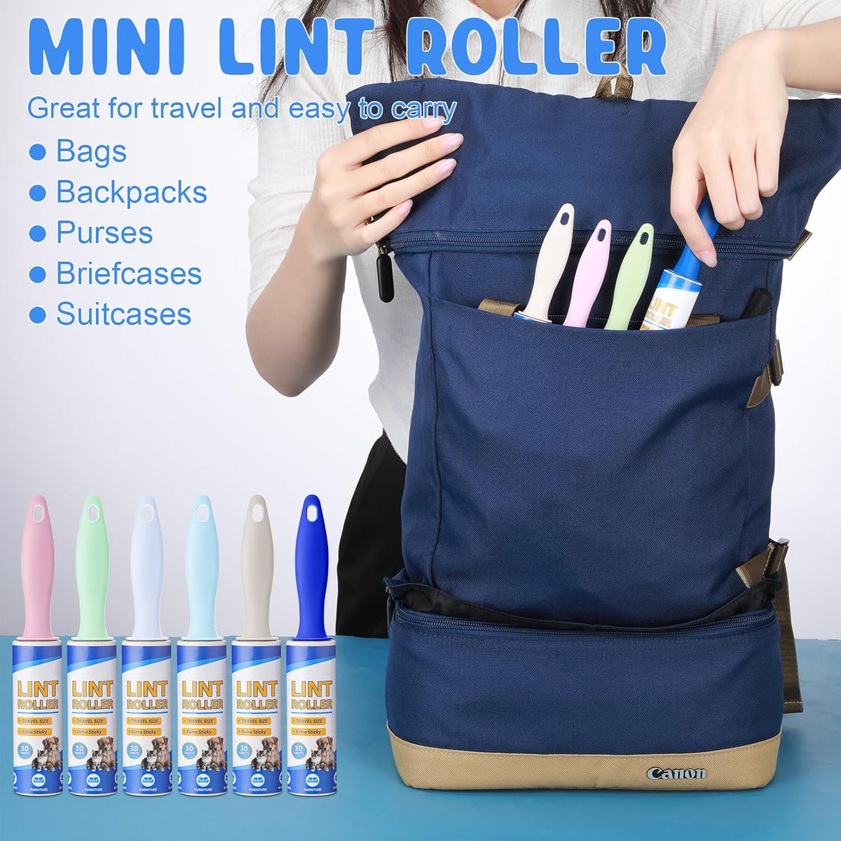 Hushee 24 Pack Bulk Mini Lint Roller for Travel 720 Sheets 6'' Small Lint Removers Portable Lint