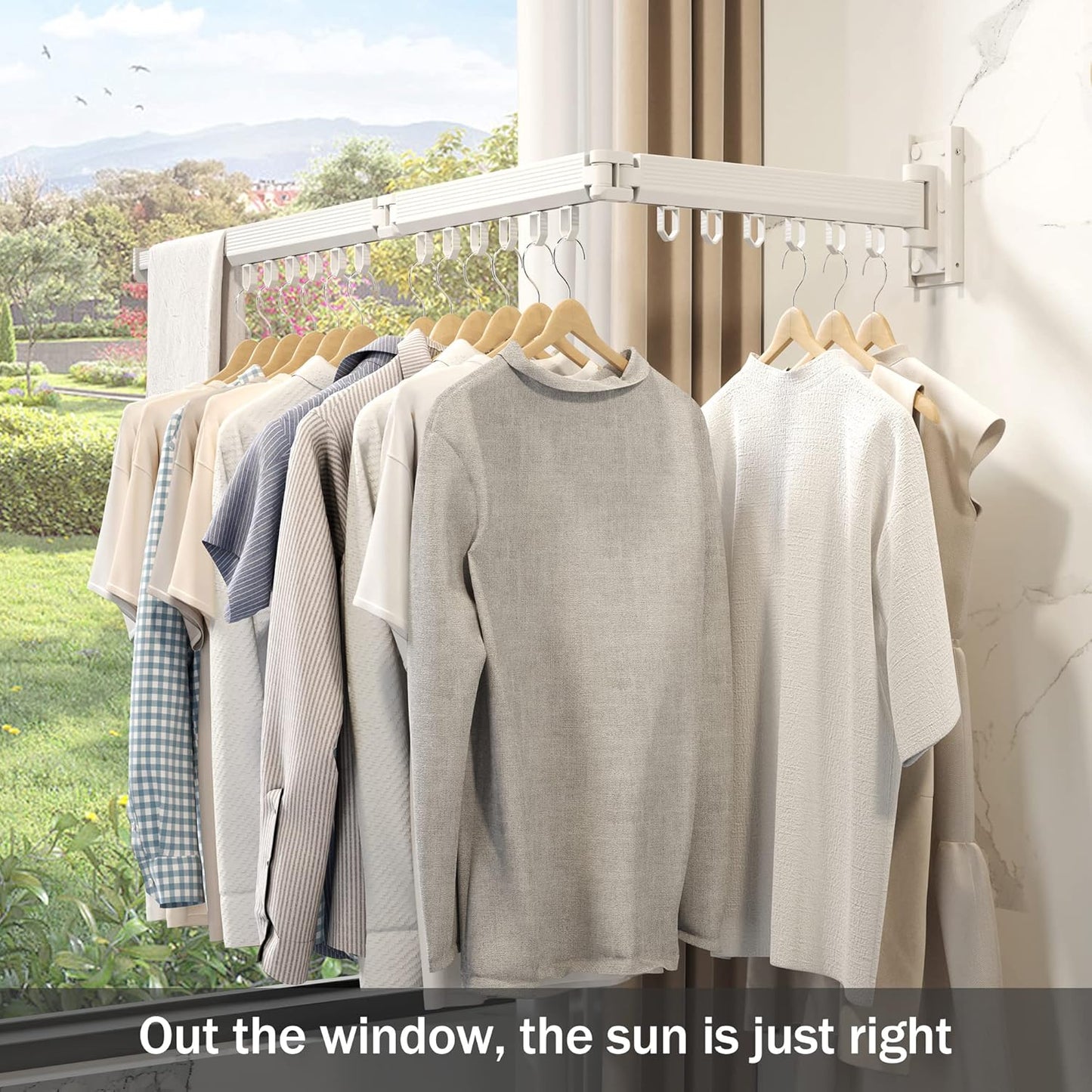 Wall Mounted Clothes Drying Rack, Retractable Laundry Rack for Hanging Clothes, Collapsible