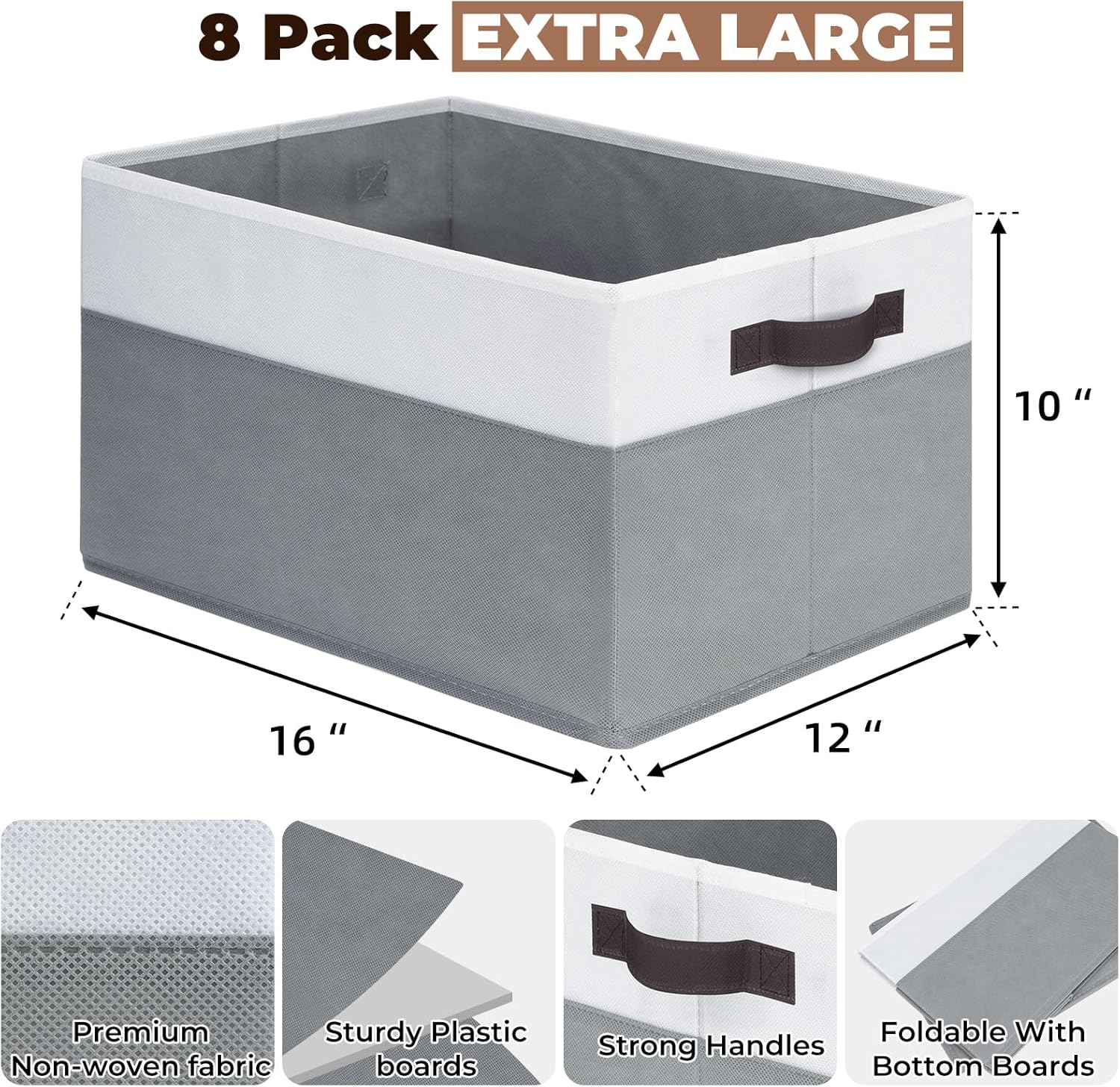 Criusia 8 Pack Closet Organizers and Storage Bins - Extra Large Storage Baskets for Organizing