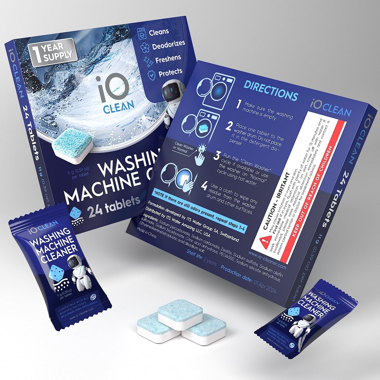 Washing Machine Cleaner and Descaler Tablets 24 Pcs - Deep Clean and Descaling for HE Front and Top
