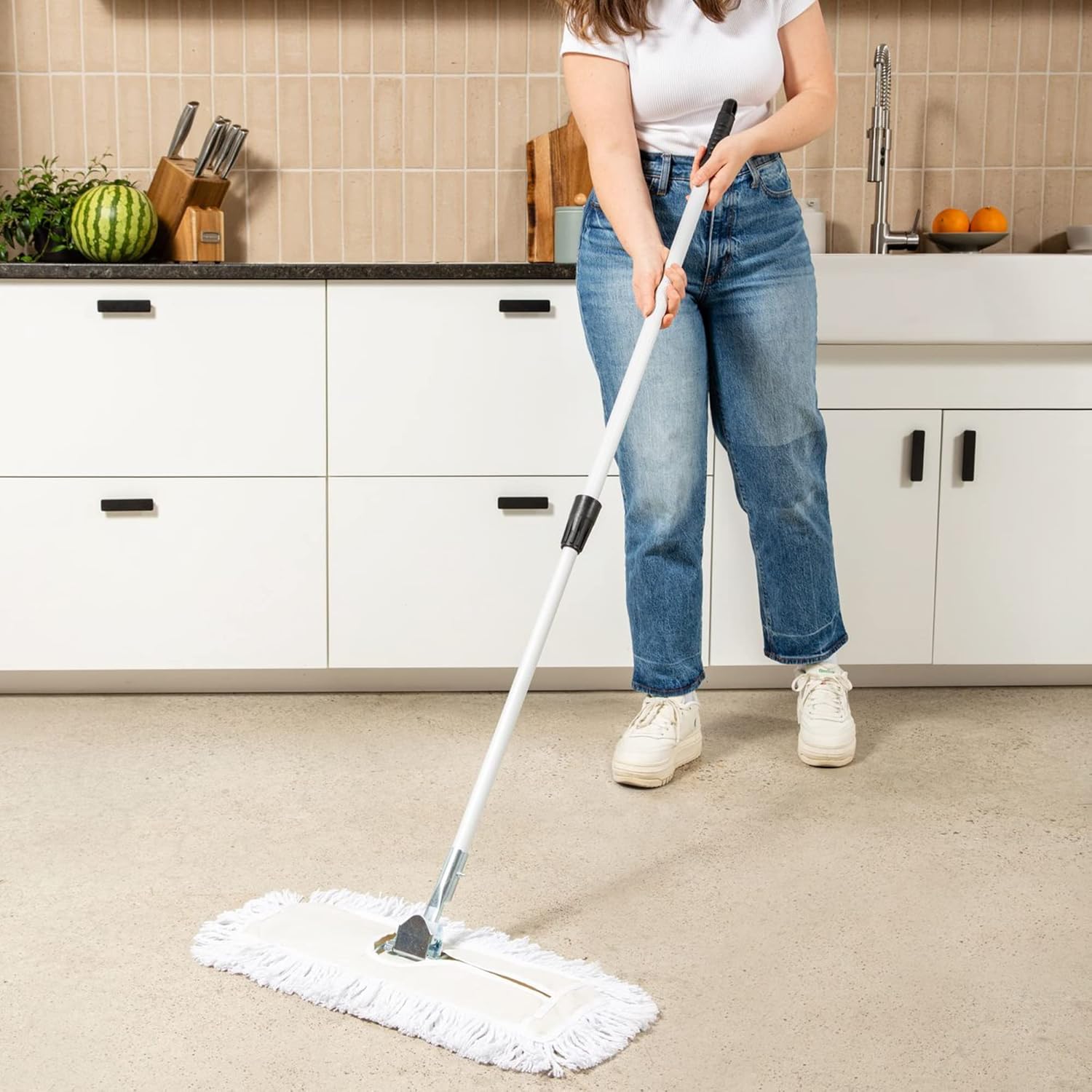 Commercial Dust Mop – 18 Inch Floor Sweeper for Hardwood, Reusable Cotton Mop Head, Extendable