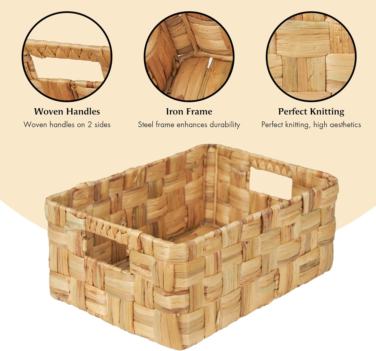 Vatima Jumbo Wicker Storage Basket, Large Hyacinth Organizer, 16.9x12.1x7.1H Inches - Ideal for