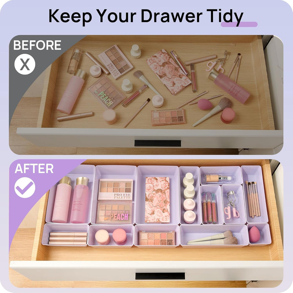 Vtopmart 25 PCS Plastic Drawer Organizers Set, 4-Size Versatile Bathroom and Vanity Drawer