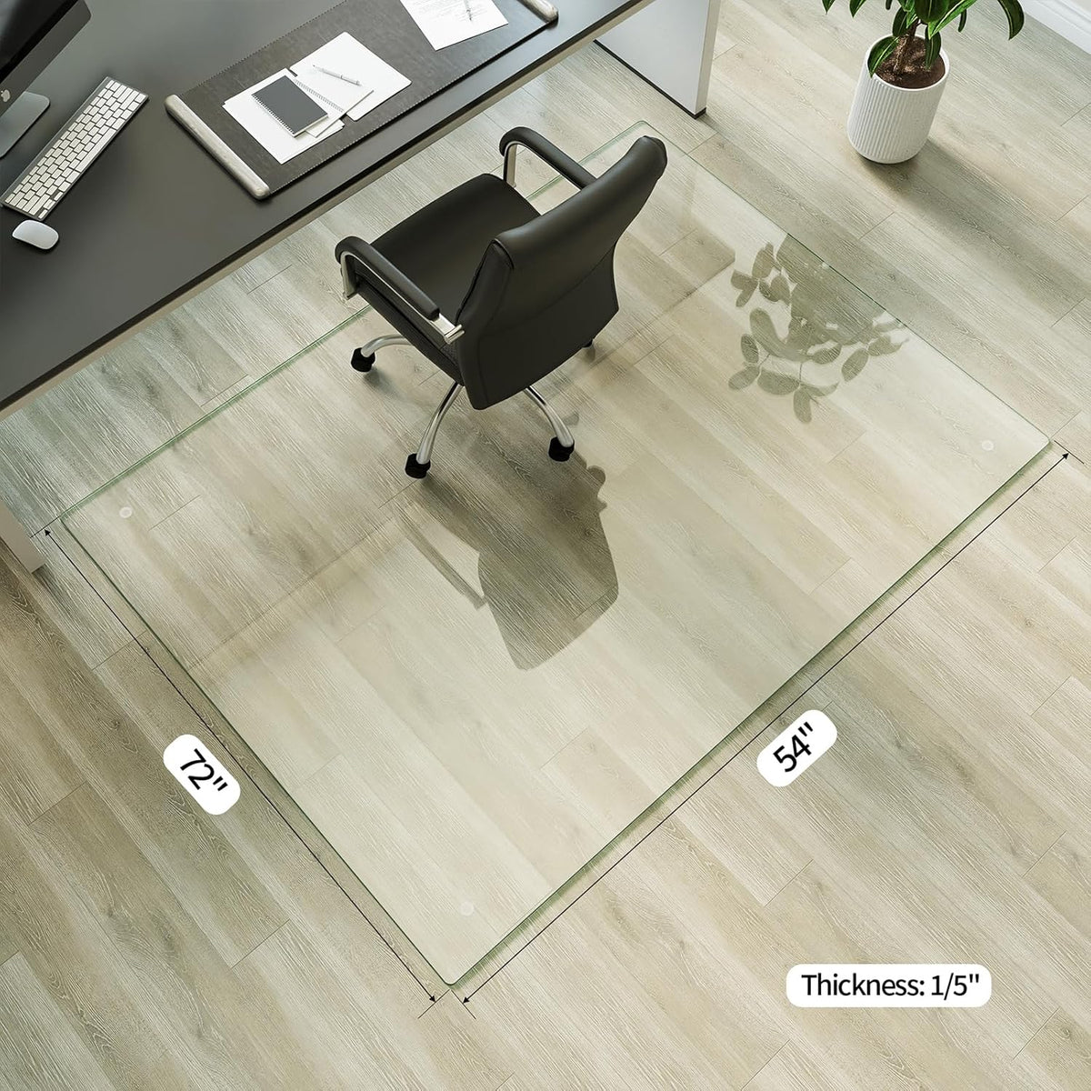 Koonmi Tempered Glass Chair Mat for Hardwood Floors & Carpets, 54" x 72“ Transparent Heavy Duty