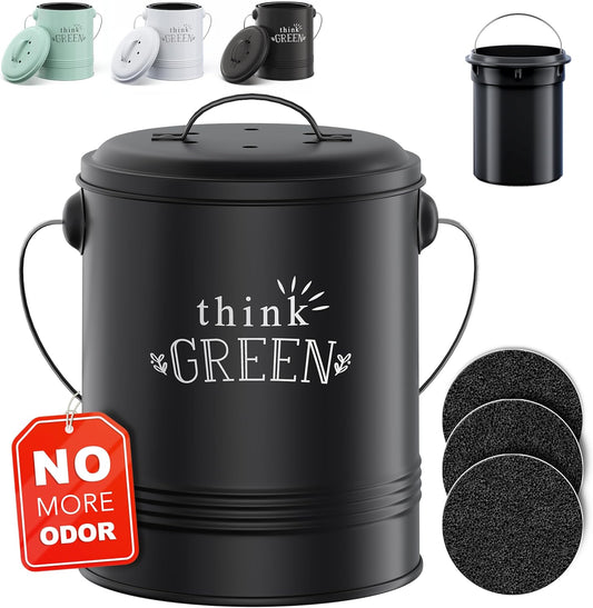 Barnyard Designs Compost Bin for Kitchen Counter - 1.2 Gallon Countertop Composter with Extra