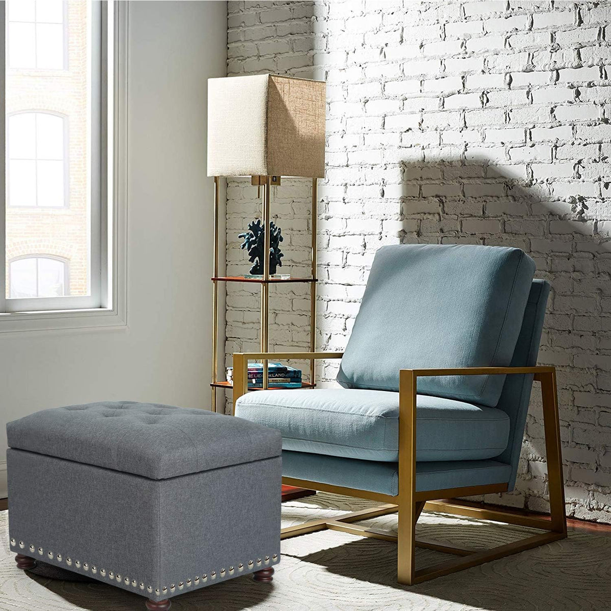 Joveco Storage Ottoman Bench Rectangular Fabric Organization Foot Rest, 24 Inch Modern Tufted