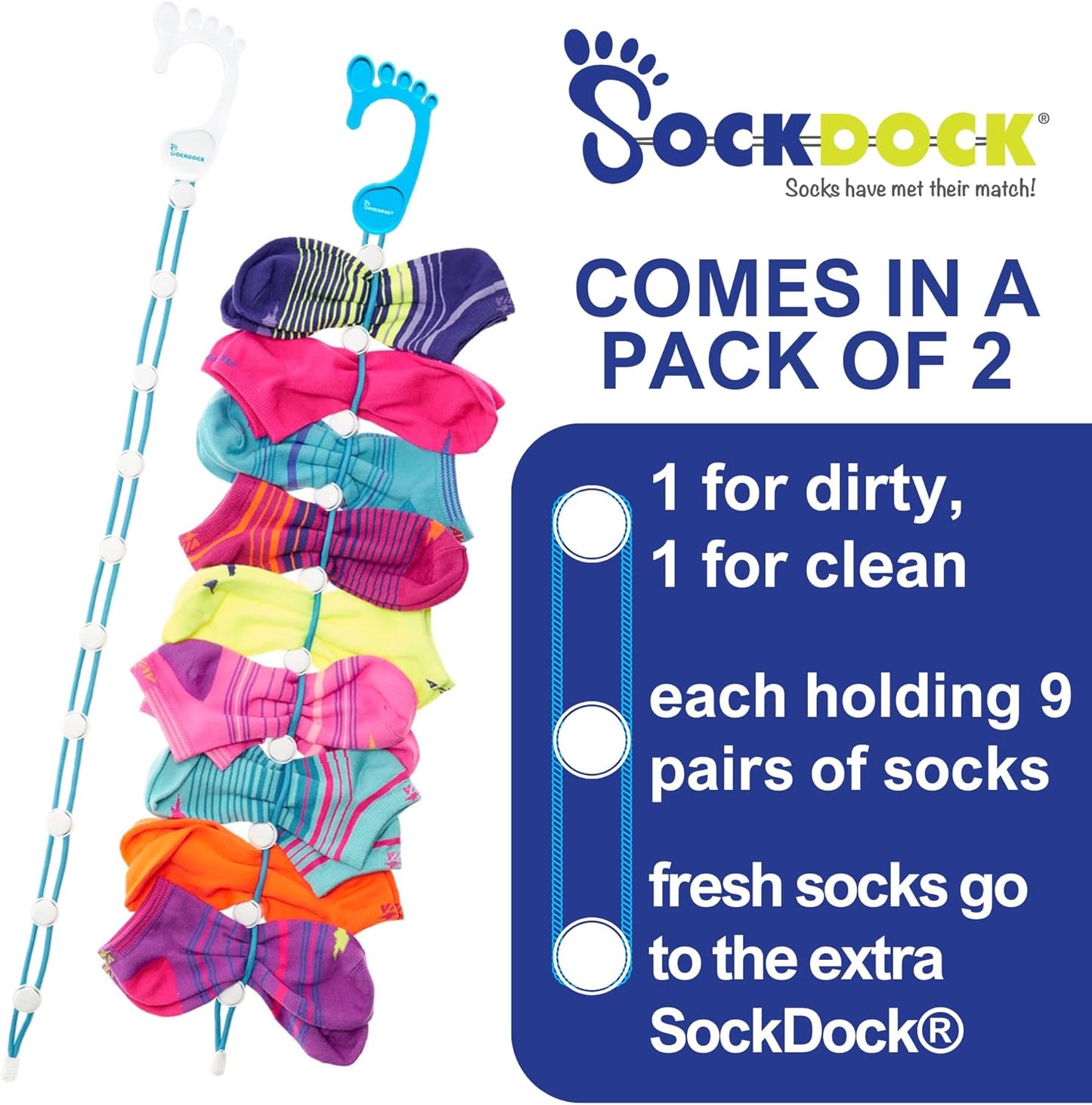 Sock Laundry Solution for Washing Drying & Storing Socks in Pairs, Clip & Hold Socks in Washer