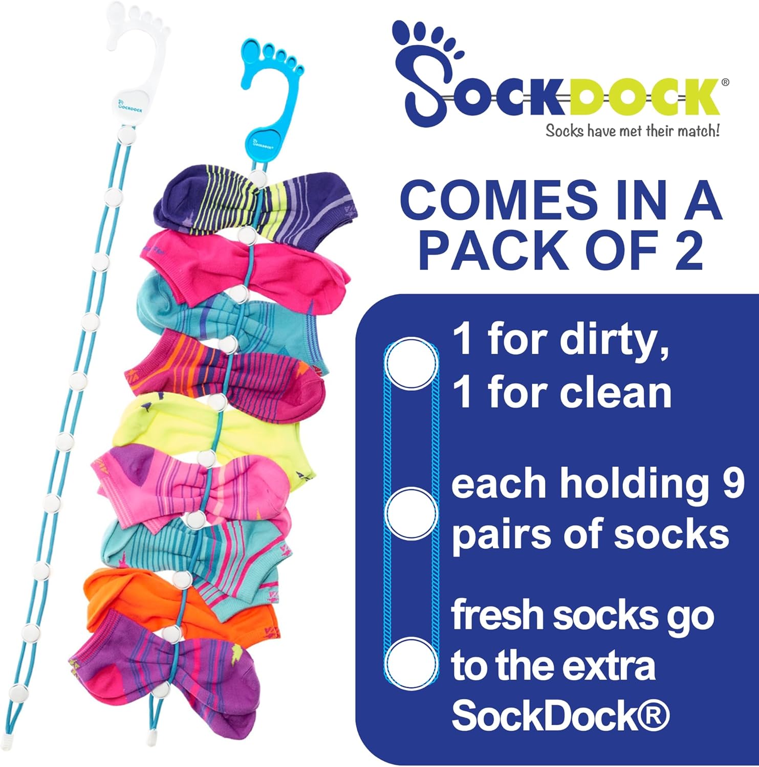 Sock Laundry Solution for Washing Drying & Storing Socks in Pairs, Clip & Hold Socks in Washer