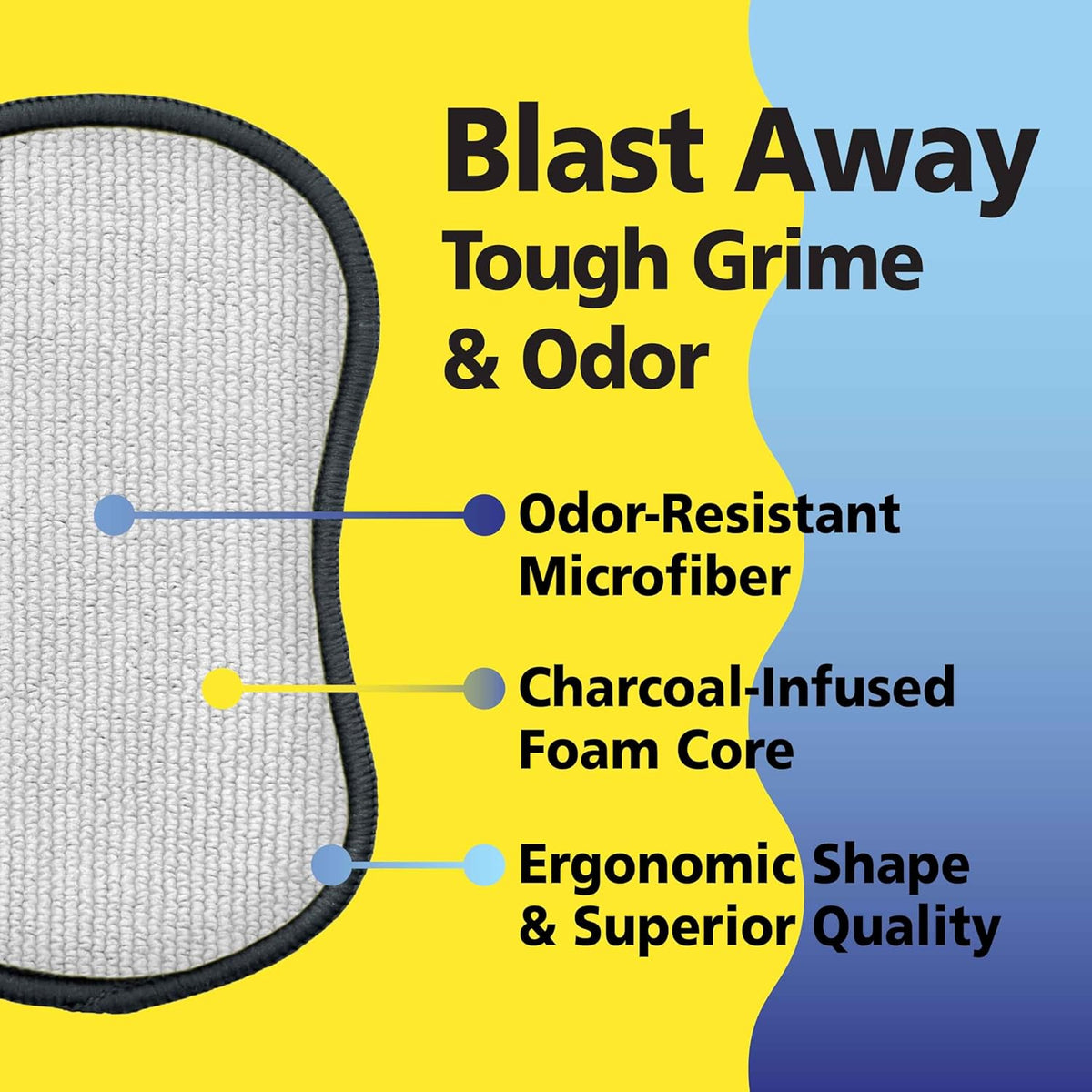 Fresh Scrub-N-Wipe Pad by Tuff-Scrub, 6-Pack, Antimicrobial & Charcoal Foam for Odor Control