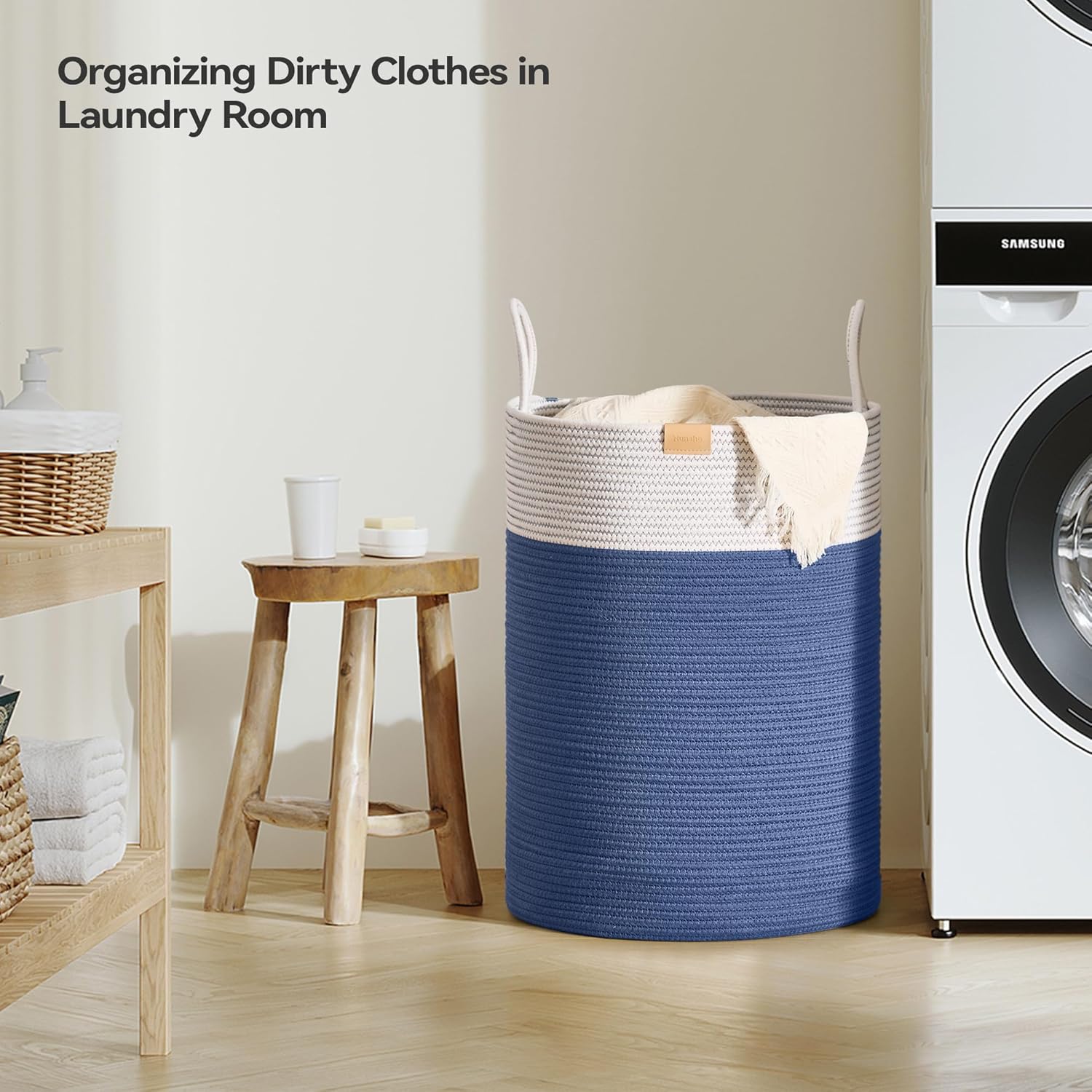 Laundry Hamper 95L,Large Laundry Basket for Clothes,Decorative Storage Basket for Blankets,Cotton