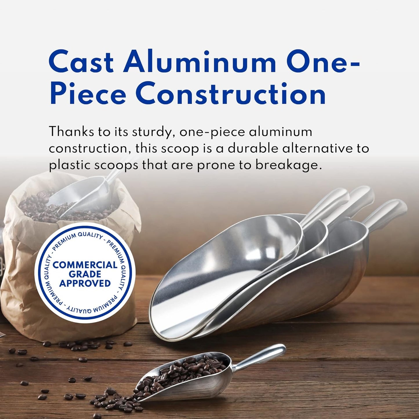 New Star Foodservice 34523 One-Piece Cast Aluminum Round Bottom Bar Ice Flour Utility Scoop
