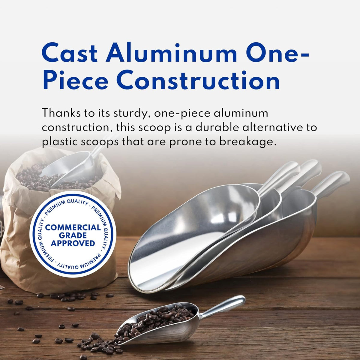 New Star Foodservice 34547 One-Piece Cast Aluminum Round Bottom Bar Ice Flour Utility Scoop, 24