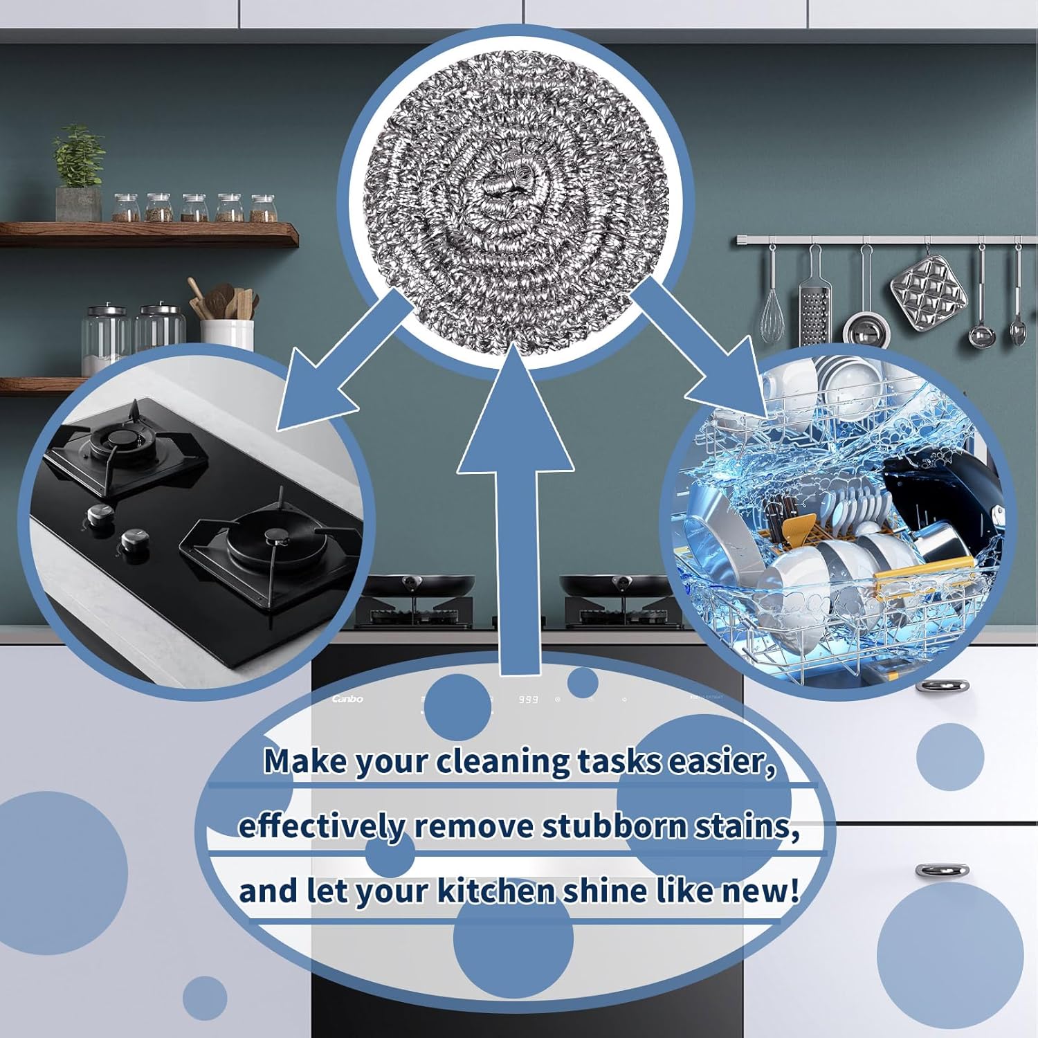 Stainless Steel Scrubber Scrubbing Scouring Pad Sponges Clean Pot Pan and Steel Wool for Kitchen