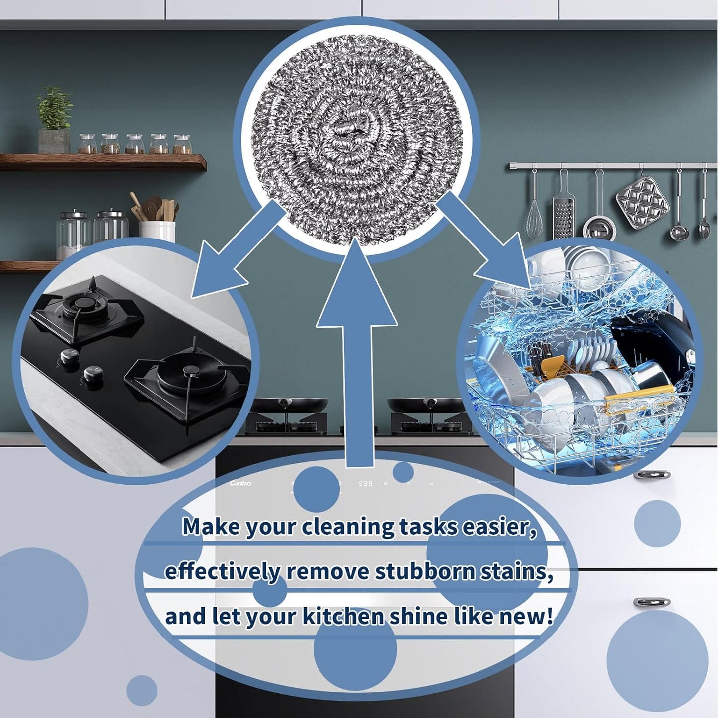 Stainless Steel Scrubber Scrubbing Scouring Pad Sponges Clean Pot Pan and Steel Wool for Kitchen