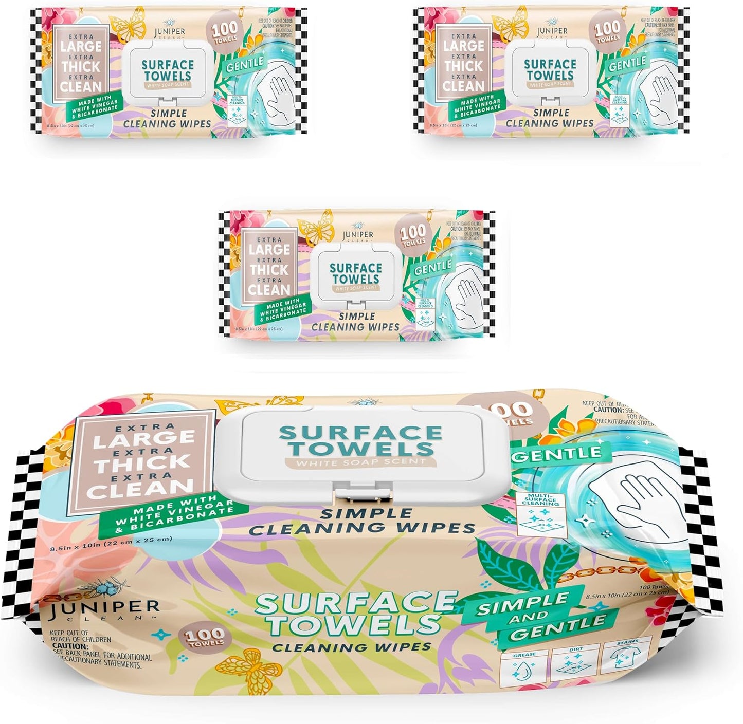 3 Packs Surface Cleaning Wipes, Thick & Large Dispose, All-Purpose Cleaner for Bathroom, Kitchen