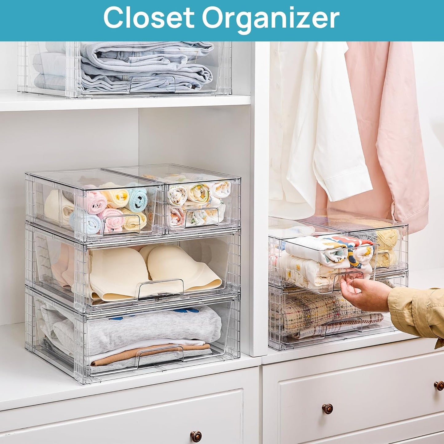 Vtopmart 3 Pack Stackable Storage Drawers, Easily Assemble Acrylic Bathroom Undersink