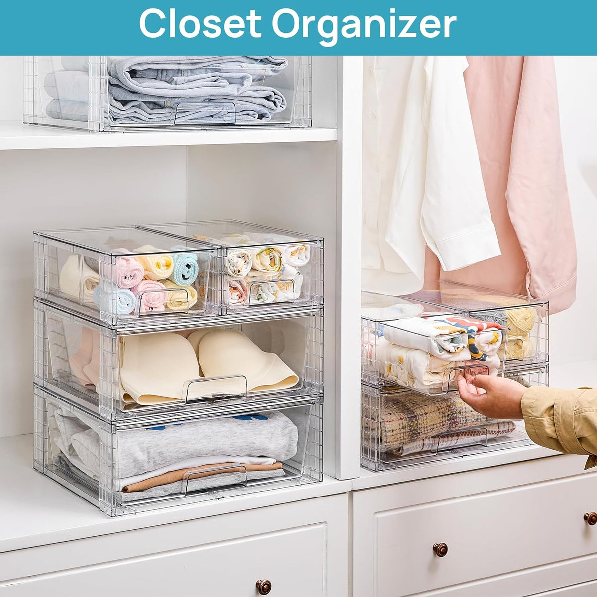 Vtopmart 3 Pack Stackable Storage Drawers, Easily Assemble Acrylic Bathroom Undersink