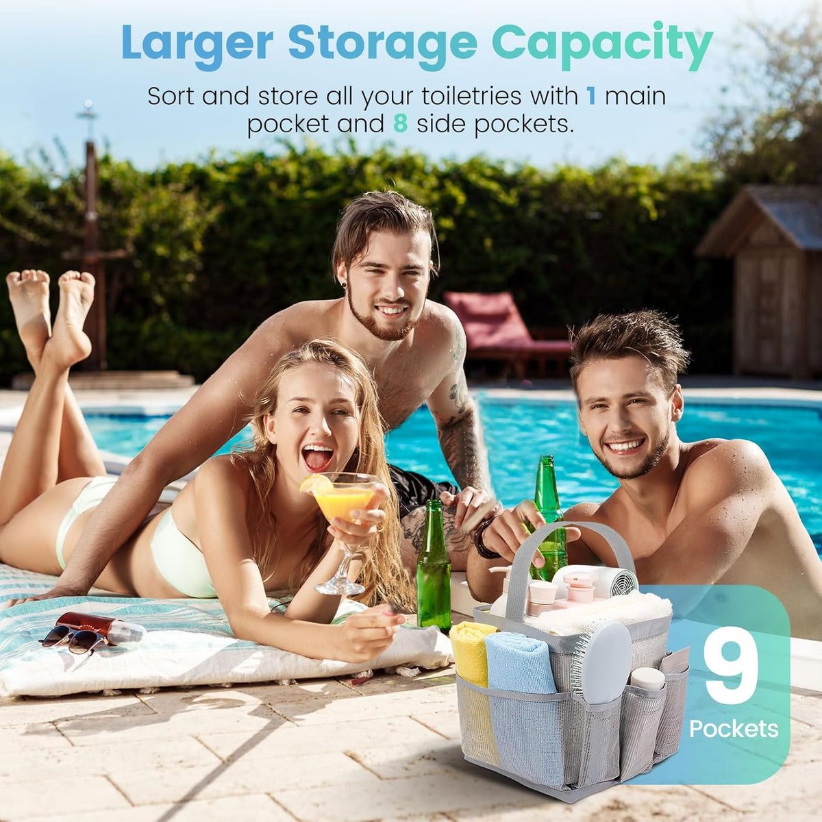 Shower Caddy for College Dorm Room Essentials for Girls with 9 Pockets,Large-Capacity Shower