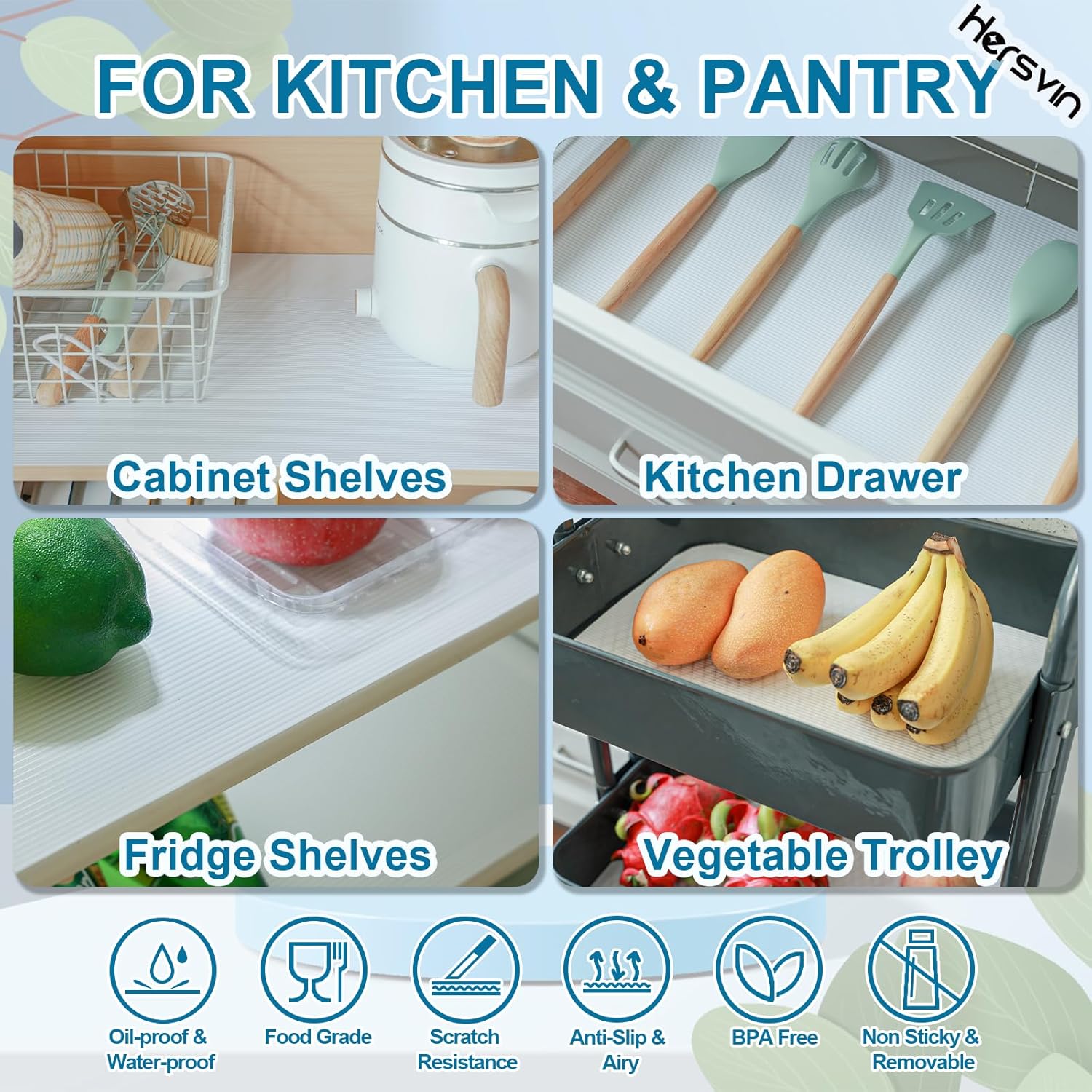 Shelf Liners 14 in x 20 ft EVA Drawer Mats, Non-Adhesive Cupboard Protector, Kitchen Cabinet Lining