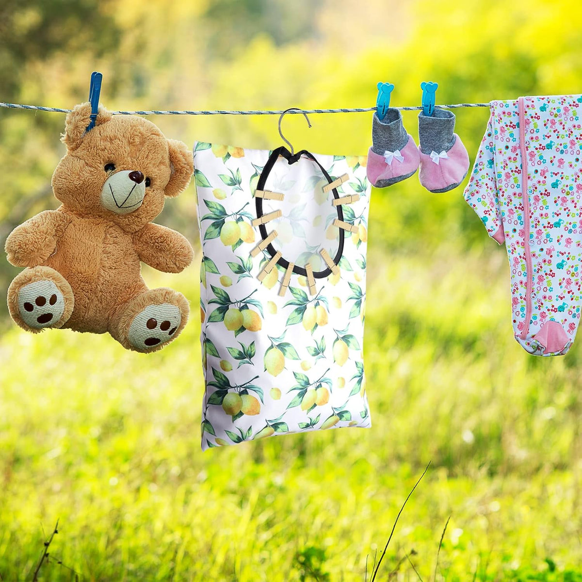 2 Pcs Lemon Clothespin Bag With Hanging Hook - 15 X 11 Inch Laundry Canvas Clothes Pin Holder