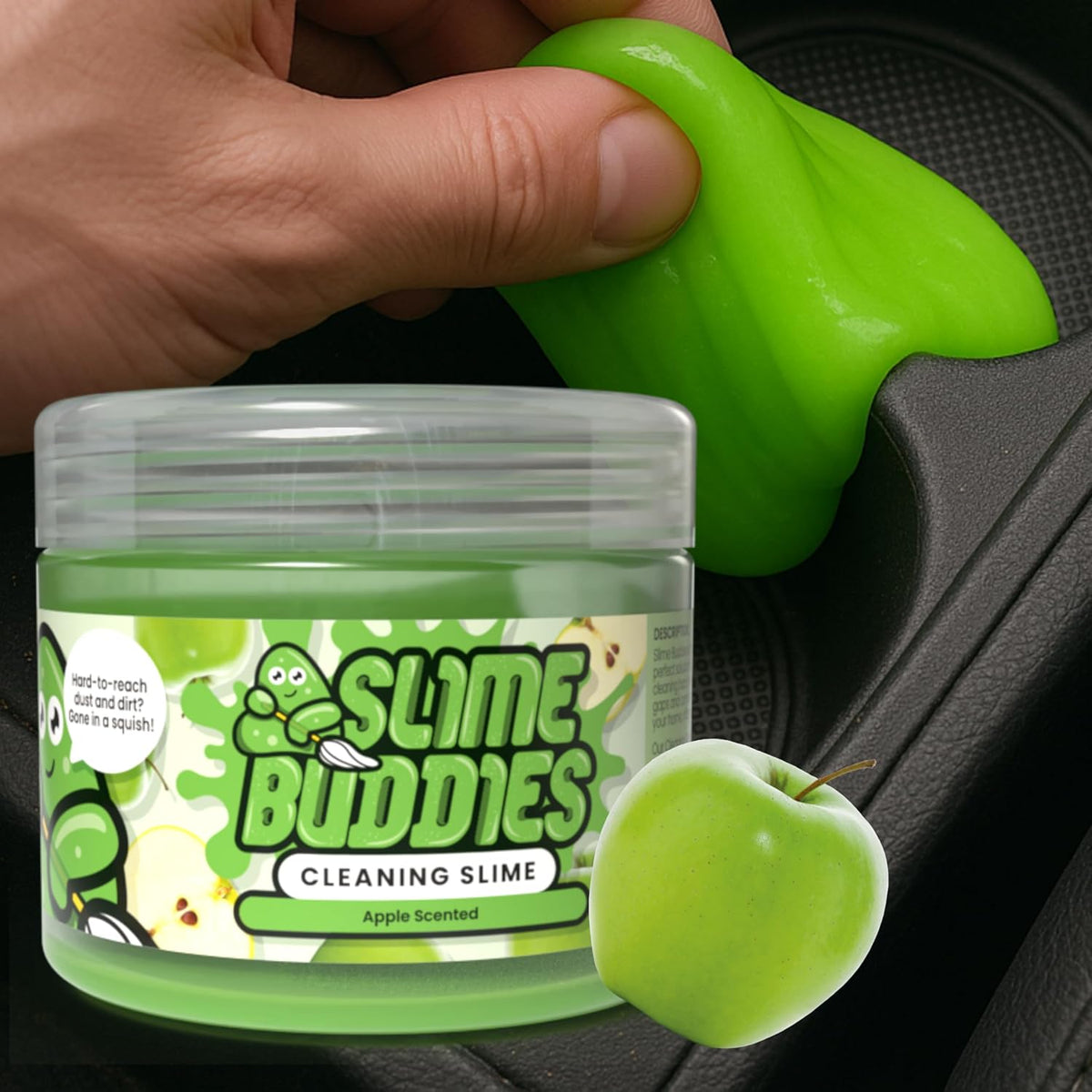 Slime Buddies Car Cleaning Gel Putty - Apple Scented Interior Detailing Tool for Cup Holders, Air