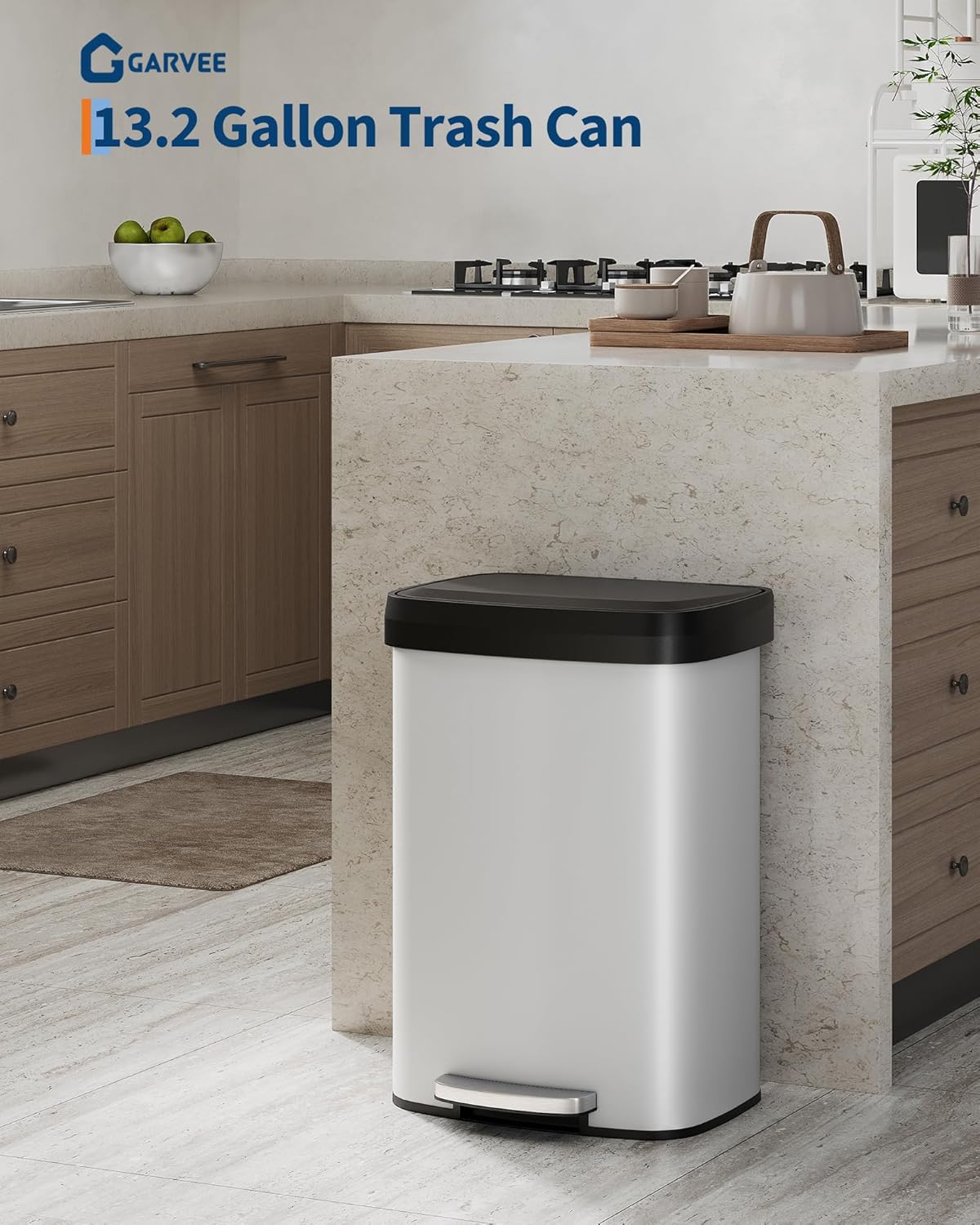 Garvee 13 Gallon / 50 Liter Metal Trash Can with Lid, Large Garbage Can for Kitchen, Rustproof